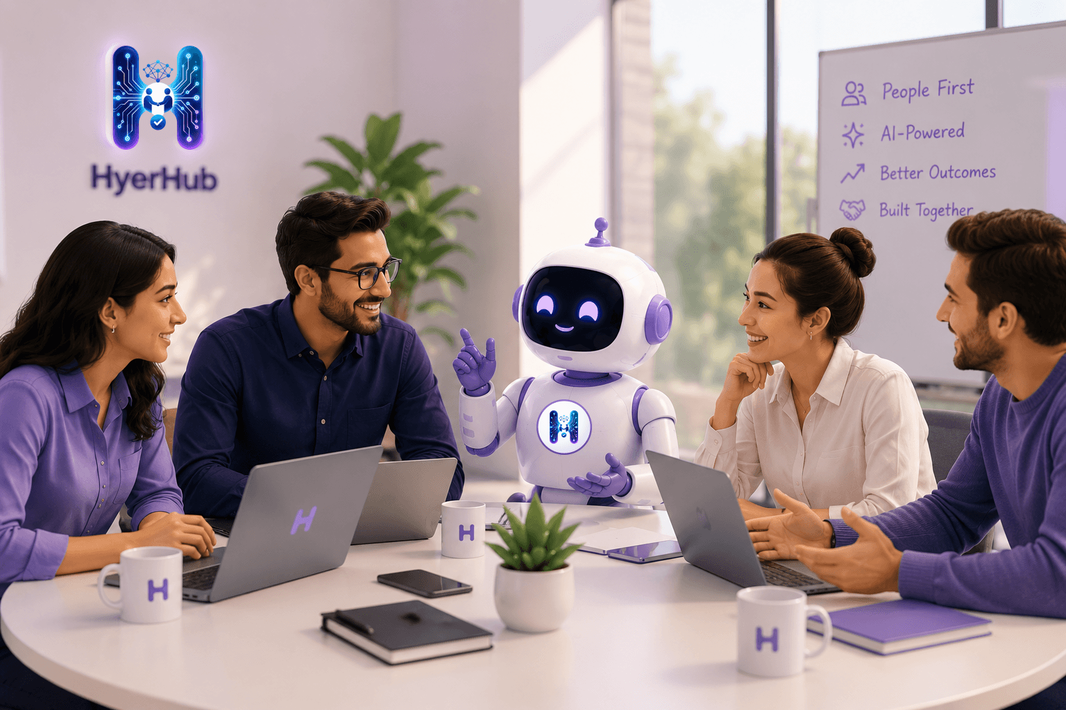 HyeRHub.ai team collaborating with an AI workforce