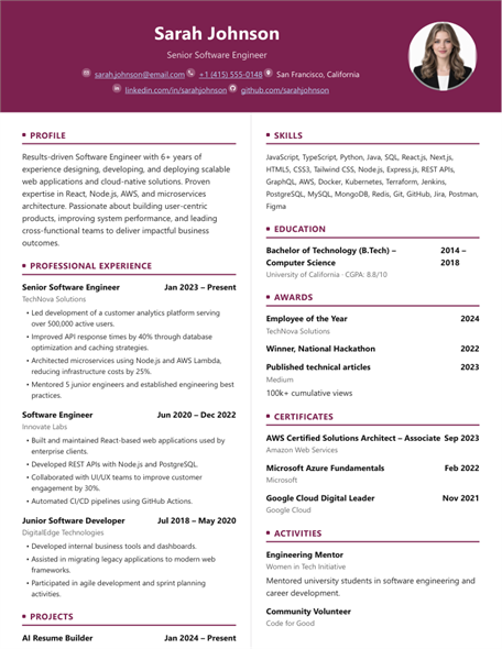 Bold resume template preview