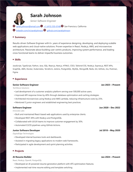 Elegant resume template preview
