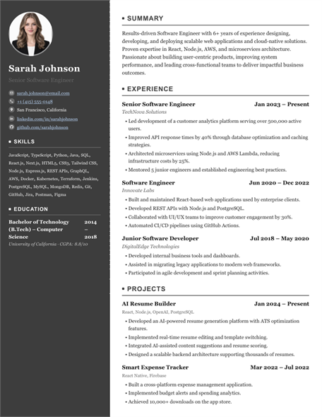 Executive resume template preview