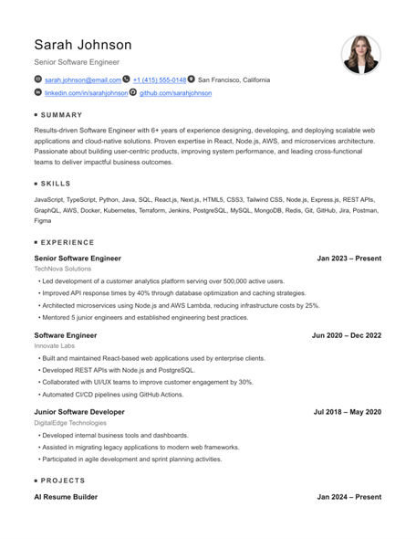 Minimal resume template preview
