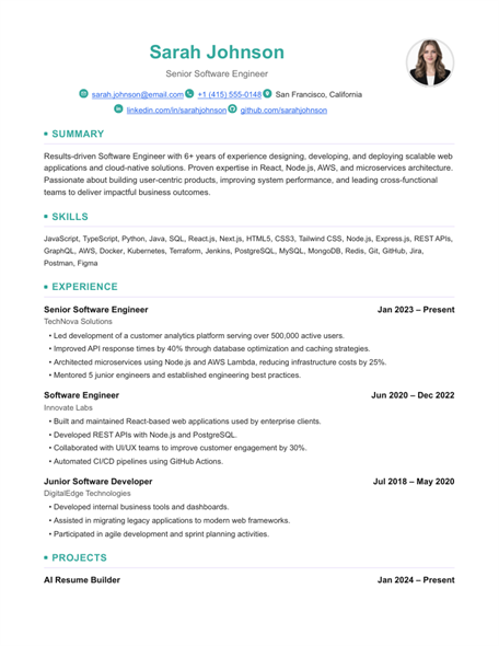 Portrait resume template preview