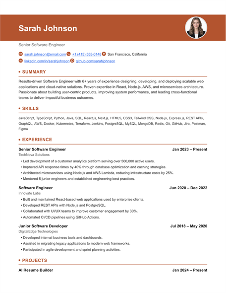 Professional resume template preview